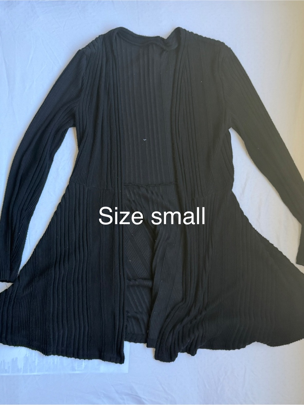 Black Ribbed Open-Front Women's Sweater Cardigan - Small